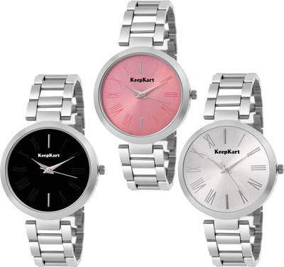 

Keepkart Combo Of Three Multicolour Dial Chain Strap Princess Women Watch - For Girls