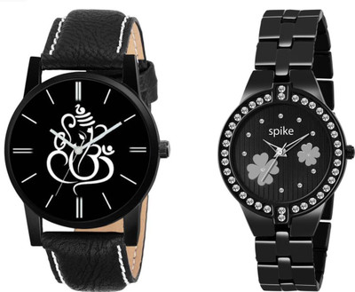 

spike Stylish Metal And Leather Strap Watch - For Men & Women
