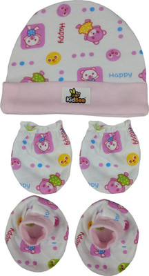 

Kidbee Baby Printed Soft Booties Mittens Cap Combo Set(Pink)
