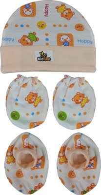 

Kidbee Baby Printed Soft Booties Mittens Cap Combo Set(Orange)