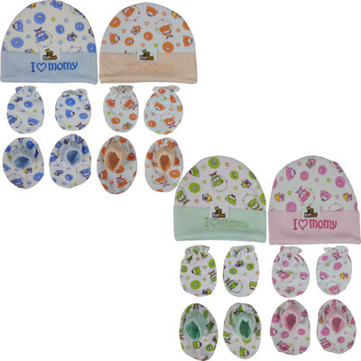 

Kidbee Baby Printed Soft Booties Mittens Cap Combo Set(Multicolor)