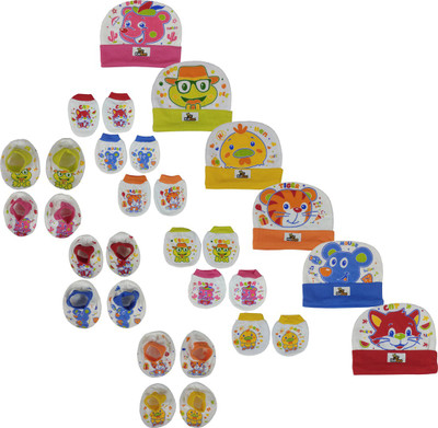 

Kidbee Baby Printed Soft Booties Mittens Cap Combo Set(Multicolor)