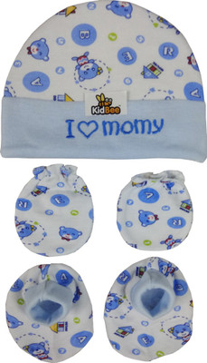 

Kidbee Baby Printed Soft Booties Mittens Cap Combo Set(Blue)