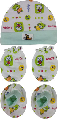 

Kidbee Baby Printed Soft Booties Mittens Cap Combo Set(Green)