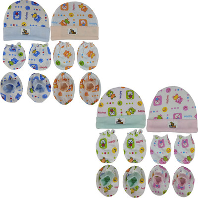

Kidbee Baby Printed Soft Booties Mittens Cap Combo Set(Multicolor)