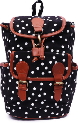 

Suprino Women and girls Canvas Polka Dot Printed Black back Pack 15 L Backpack(Black)