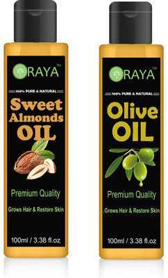 

ORAYA Pure Olive Oil and Sweet Almond oil Combo of 2 No.100 ml Bottles(200 ml) (200 ml)(200 ml)