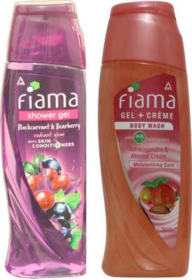 

FIAMA Blackcurrent & Blackberry Radiant Glow With Skin Conditiners & Ashwagandha Almond Cream (1x250ml +1x200ml)(450 ml, Pack of 2)