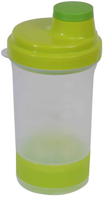 VOLCO Gym Protein Shaker Bottle with Pill Storage 500 Shaker(Pack of 1, Clear, Green), Black