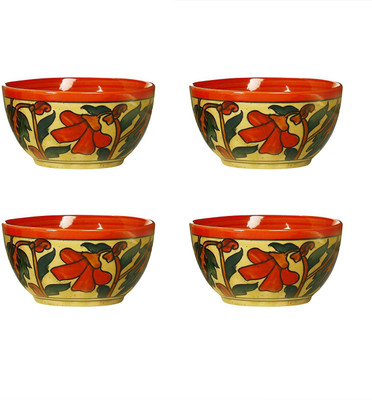 

caffeine Katori Dessert Bowl in Glossy Orange Flower (Set of 4) Ceramic Bowl Set(Green, Orange, Pack of 4)