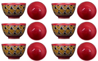 

caffeine Dining Dessert Bowl Ceramic/Stoneware in Orange Morocco Handmade by Caffeine-Set of 12 Ceramic Bowl Set(Multicolor, Pack of 12)