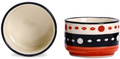 

caffeine Dip and Sauce Round in Orange and Black Circles (Set of 2) Ceramic Bowl Set(Orange, Black, Pack of 2)