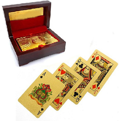 ME&YOU Special Diwali Gifts Gold Plated Playing Card with Exclusive Wooden Box (1 Set) IZ18GoldenPlayingCard-Box-002(Golden)