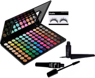 

studio Eyelashes, Mac 88 Shade Eyeshadow Palette, Eyeliner & Mascara Of Mac(Set of 4)
