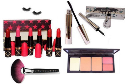 

professional kit Eyelashes, Viva Glam Blusher+Compact Palette , Lipstick set, Brooke candy Eyeliner & Mascara ,Makep Brush(Set of 6)