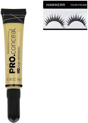 Hawkerr combo of L.A. Girl L A Girl Pro Conceal, Yellow Corrector, 8g Concealer (Yellow), eyelashes (Set of 2)(Set of 2)