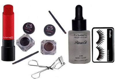 

studio Eyelashes With Mac Hello Kitty Two Eyeliner, Prep+prime Primer Oil, Liptensity Lipstick, Eyelashes Curler(Set of 5)