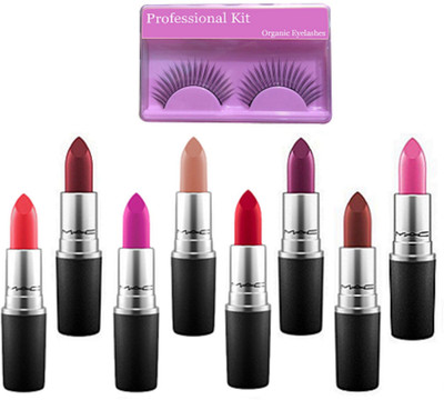

Professional Kit Eyelashes, Mac Matte Finish Lipstick Set Of 8(Set of 9)