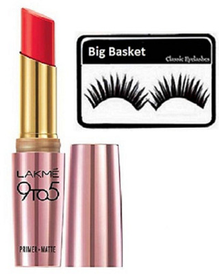 

big Basket Eyelashes, 9 to 5 Primer + Matte Lipstick Crimson(Set of 2)