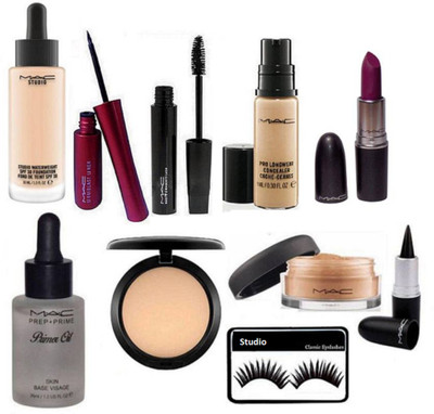 

studio Eyelashes, Liquid Last Eyeliner, Haute&Naughty Mascara, Prep+Prime Primer, Compact, Water Weight Foundation, Stick kajal, Loose Powder, Purple Lipstick, pro long wear Concealer(Set of 10)