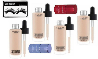 

big basket Eyelashes&Mac studio waterwight Foundation (Pack of 4), Mirror Nail Paint (Pack of 2)(Set of 7)