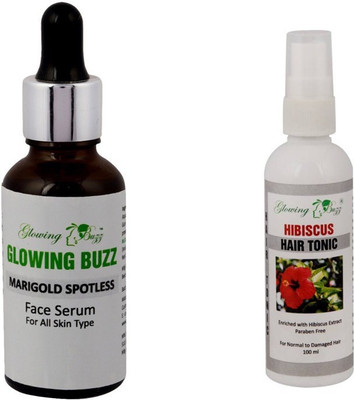 

Glowing Buzz Combo of marigold face serum and hibiscus hair tonic(Set of 2)