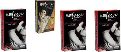 Manforce STRAWBERRY,ORANGE 40s Combo Pack and 4 tab (100mg) with every order Condom(Set of 4, 40S)
