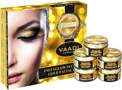 

Vaadi Herbals Gold Facial Kit - 24 Carat Gold Leaves, Marigold & Wheatgerm Oil, Lemon Peel Extract (270 gms) 270 g