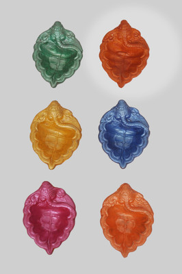 

Indigo Creatives 6 Color Designer Ganesha Style Diya Earthenware Set Earthenware(6 Pieces, Multicolor)