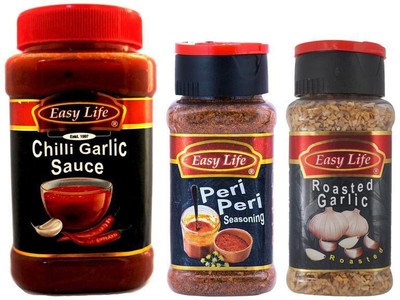 

Easy Life Combo Pack of Peri Peri Seasoning (75g), Roasted Garlic (85g) with Chilli Garlic Sauce (340g) Combo(550)