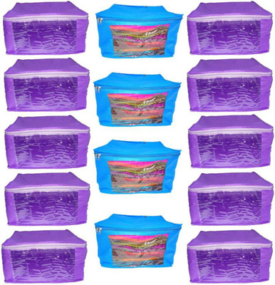 Ajabh High Qulity NEW COMBO OF 14PCS HIGHT SAREE COVER GIFT ORGANIZER TRAVLING BAG KEEP SAREE\SALWAR\JEANS\TOP ETC.(Purple, Blue)