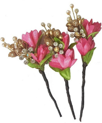 

Bueno Juda Flowers Hair Pins (Pink & Golden Beads) Hair Pin(Multicolor)
