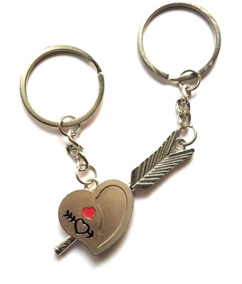 Hats Off Love Arrow inside heart Key Ring , Beautiful Heart and bow for Couples Key Chain