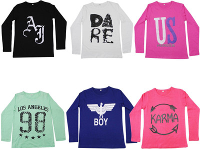 Diaz Boys Printed Cotton T Shirt(Multicolor, Pack of 6) Flipkart