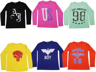 Diaz Boys Printed Cotton T Shirt(Multicolor, Pack of 6) Flipkart