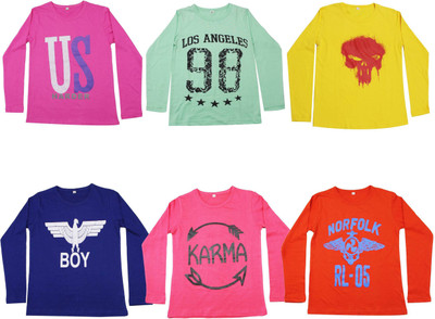 Diaz Boys Printed Cotton T Shirt(Multicolor, Pack of 6) Flipkart