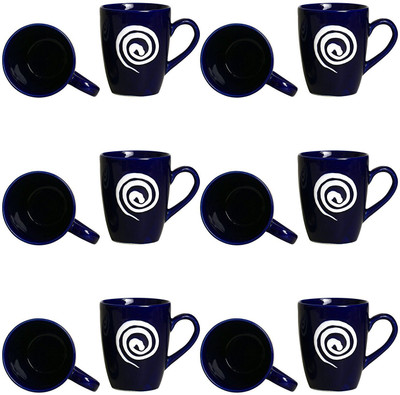 

caffeine Coffee Stoneware in Blue With White Doodle (Set of 12) Handmade Ceramic Mug(300 ml, Pack of 12)