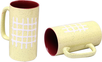 

caffeine Cream Check and Mate Ceramic Mug(500 ml, Pack of 2), Beige;maroon