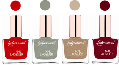 

Lady Fashion Unique Colours Nail Polish Combo Juicy Red,Grey,Beach Nude,Pink(Pack of 4)