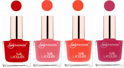 

Lady Fashion Unique Colours Nail Polish Combo Juicy Red,Silky Pink,Orange Silk,Abricoat Rose(Pack of 4)