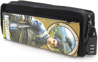 

SHERAGO Pen/Pencil Pouch for Girls & Boys || Best Suitable for School Kids, Travelers and Students || Multipurpose Box/Case with COMBINATION LOCK Water Resistance Art Polyester Pencil Box(Set of 1, Black)
