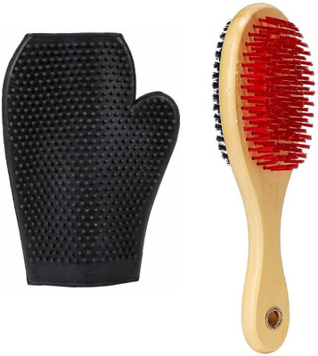 

Pet Needs High Quality Double Sided Wooden Bristles Dog Brush With Free Grooming Bathing Gloves Plain/ Bristle Brushes for Dog