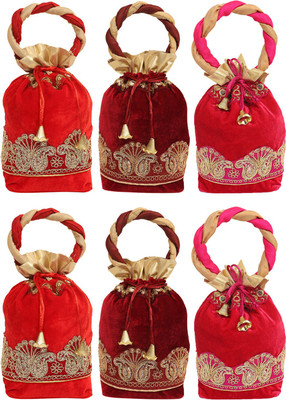 

Kuber Industries Velvet Rajasthani Potli Bag/Clutch/Bridal Clutch (Multi) Set of 6 Pcs Potli(Multicolor)