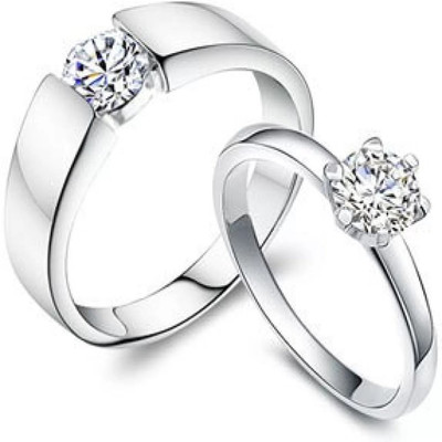 

silver shine  couple ring set Alloy Cubic Zirconia Silver Plated Ring Set, White