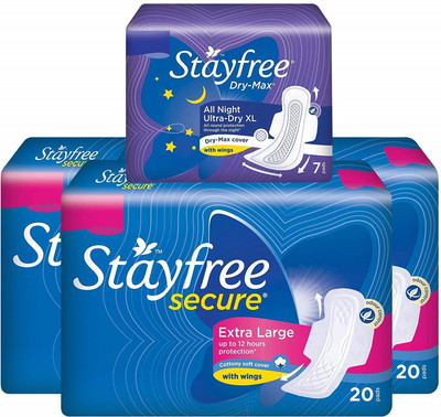 

Stayfree 2 Secure 20+20 Pad & 1 Dry All Night 7 Pad Sanitary Pad(Pack of 3)