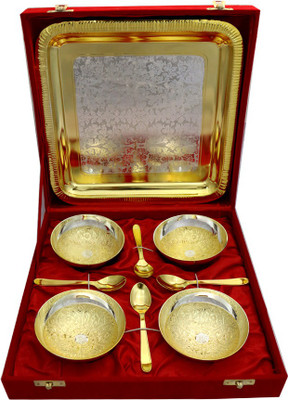 

Raj Laxmi GS 2 Tone Round Shape 4 Bowl & Trey with 4 Spoons Bowl Spoon Tray Serving Set(Pack of 9)