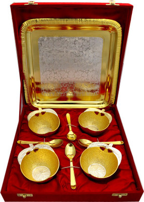 

Raj Laxmi GS 2 Tone Apple Shape 4 Bowl & Trey with 4 Spoons Bowl Spoon Tray Serving Set(Pack of 9)