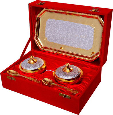 

Shreeng Gold And Silver Plated Mouth Freshner Set Bowl Spoon Tray Serving Set(Pack of 5)