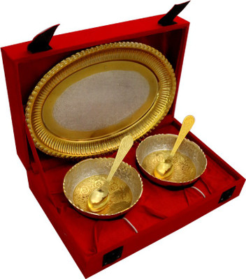 

Raj Laxmi GS 2 Tone Round Shape 2 Bowl & Trey with 2 Spoons Bowl Spoon Tray Serving Set(Pack of 5)