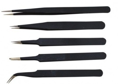 

Inditrust Inditrust Set of 5 black coated Stainless Steel Tweezers - Straight & Curved